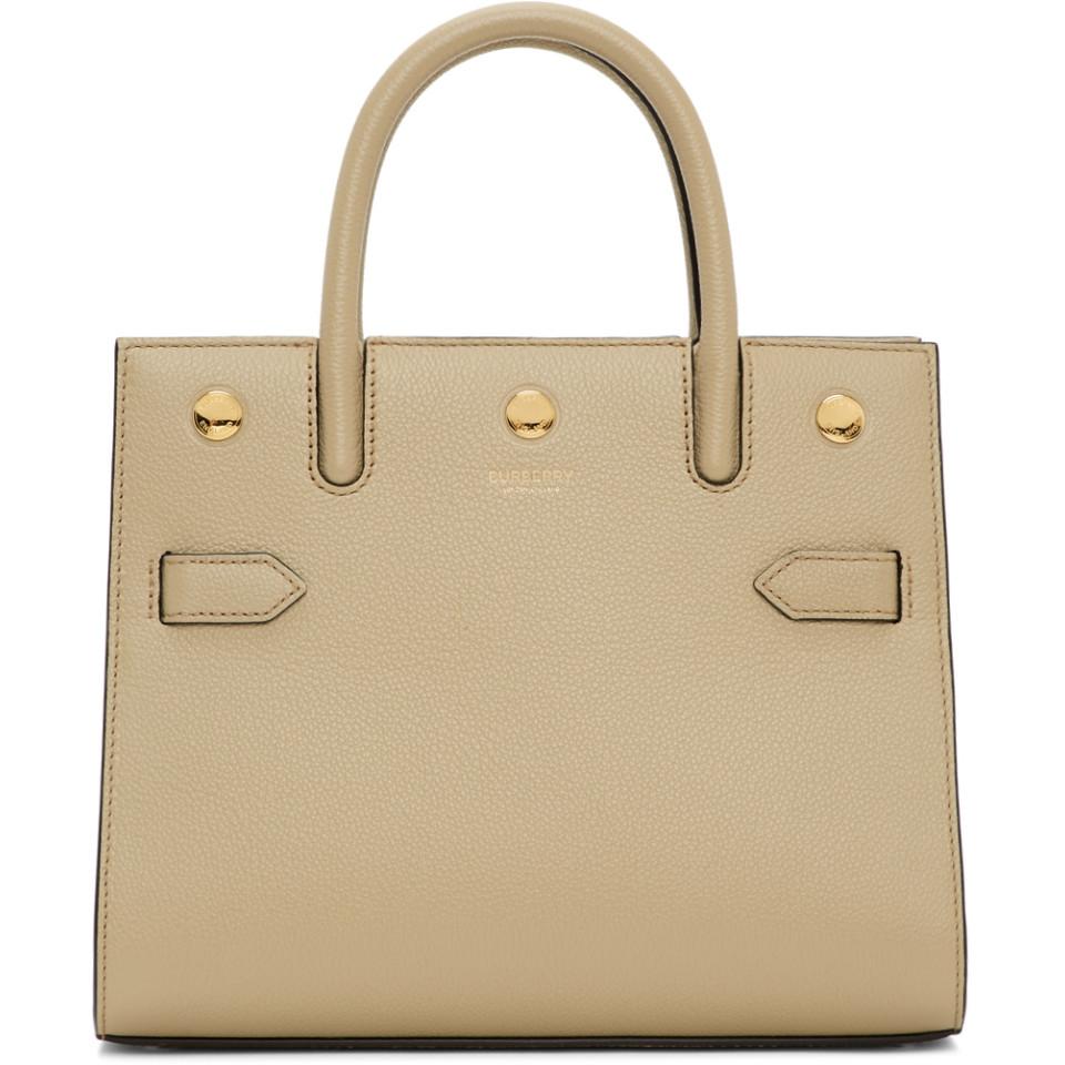 Download Burberry Leather Small Title Tote in Light Beige (Natural ...