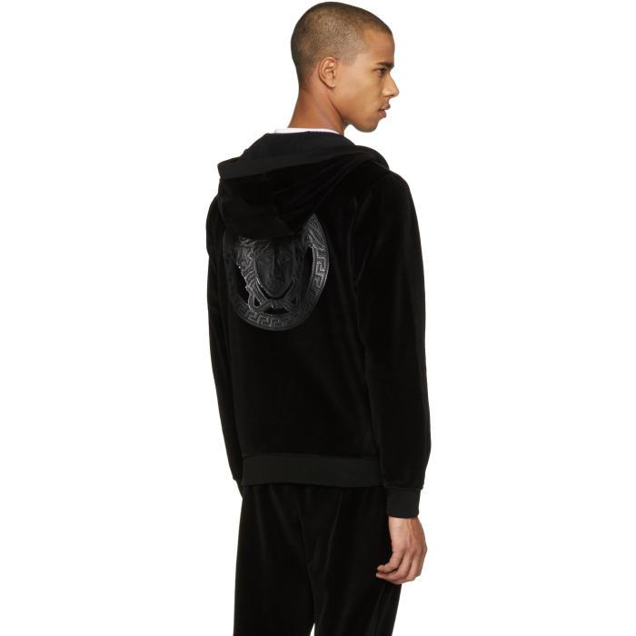 Versace Black Velour Embroidered Medusa Hoodie for Men | Lyst