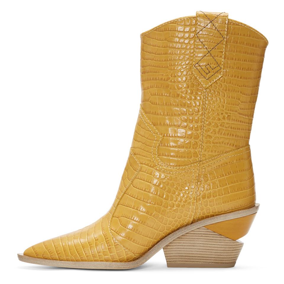 Fendi Leather Yellow Croc Cowboy Boots 