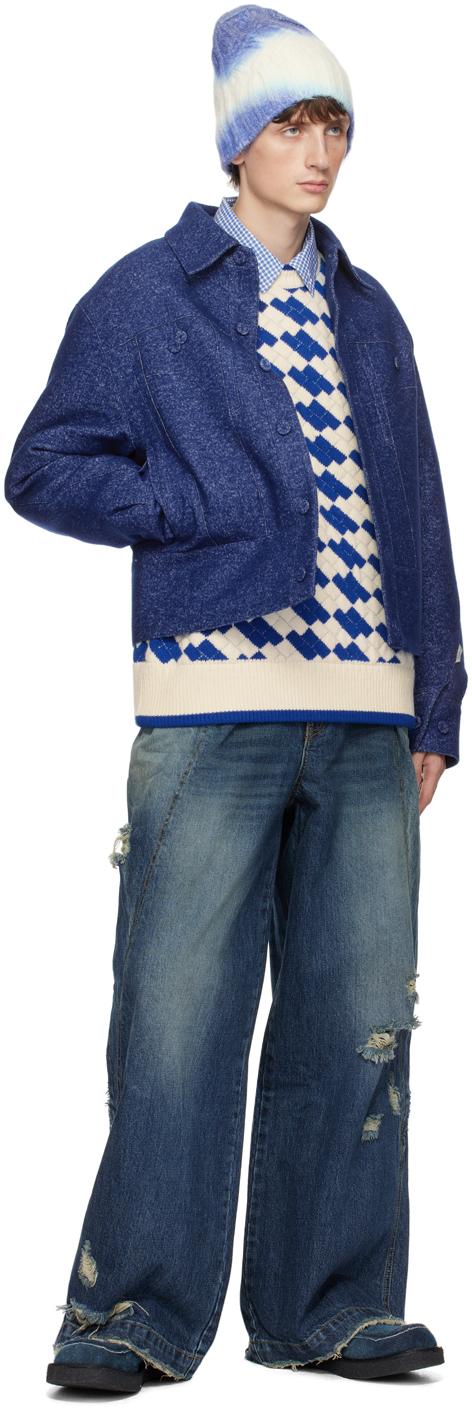 【 ADERERROR 】★Tenit sweatshirt Adererror White & Blue Tenit Sweater for Men | Lyst