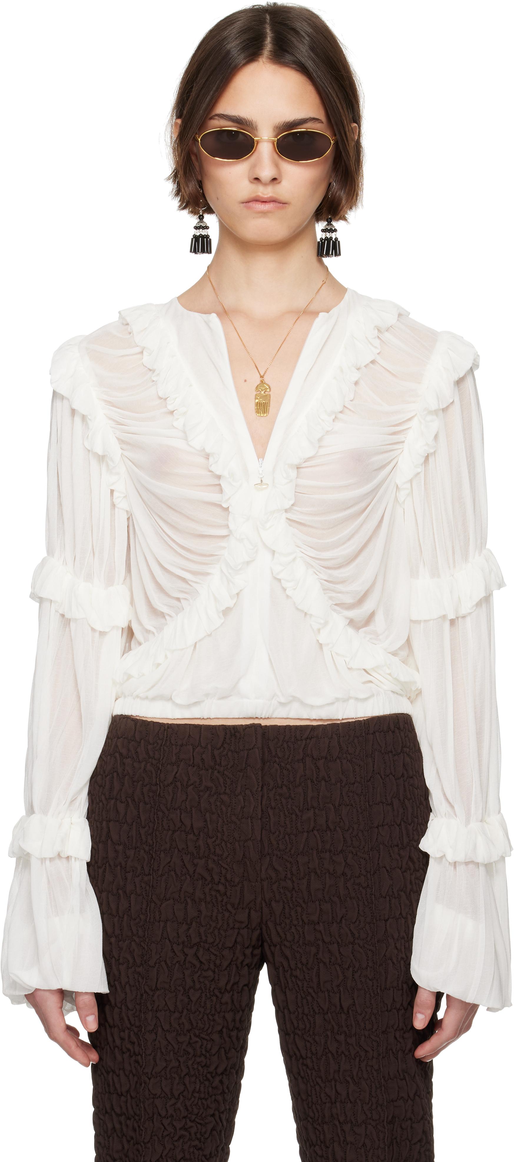 美品 Tory Burch Pleated Ruffle Blouse 花柄 2 TORY BURCH - Tory wearing our Ruffle Blouse and Lee Radziwill Bag