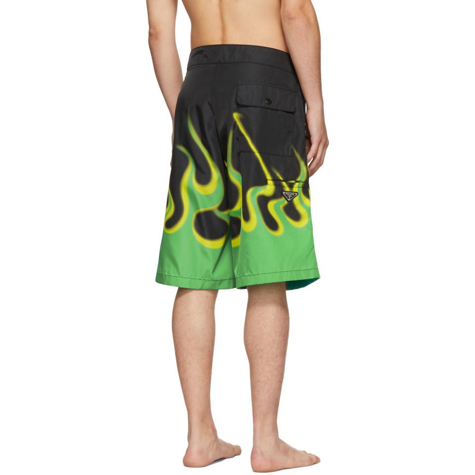 Prada Black Flame Bermuda Swim Shorts in Green for Men | Lyst