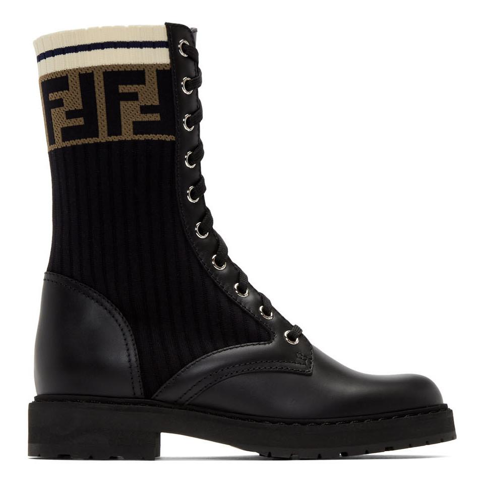 Bottines En Cuir Et En Mailles Stretch Jacquard À Logo Rockoko Fendi en  coloris Noir | Lyst