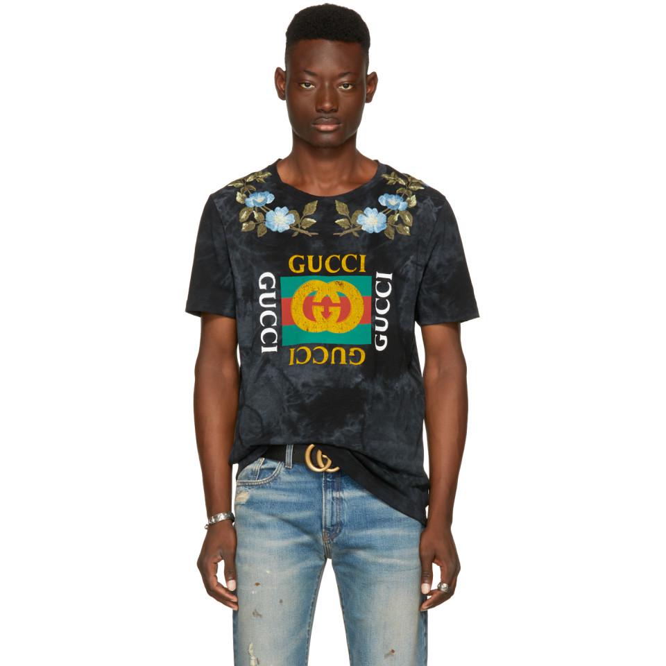 Gucci Black Floral Logo T-shirt for Men | Lyst