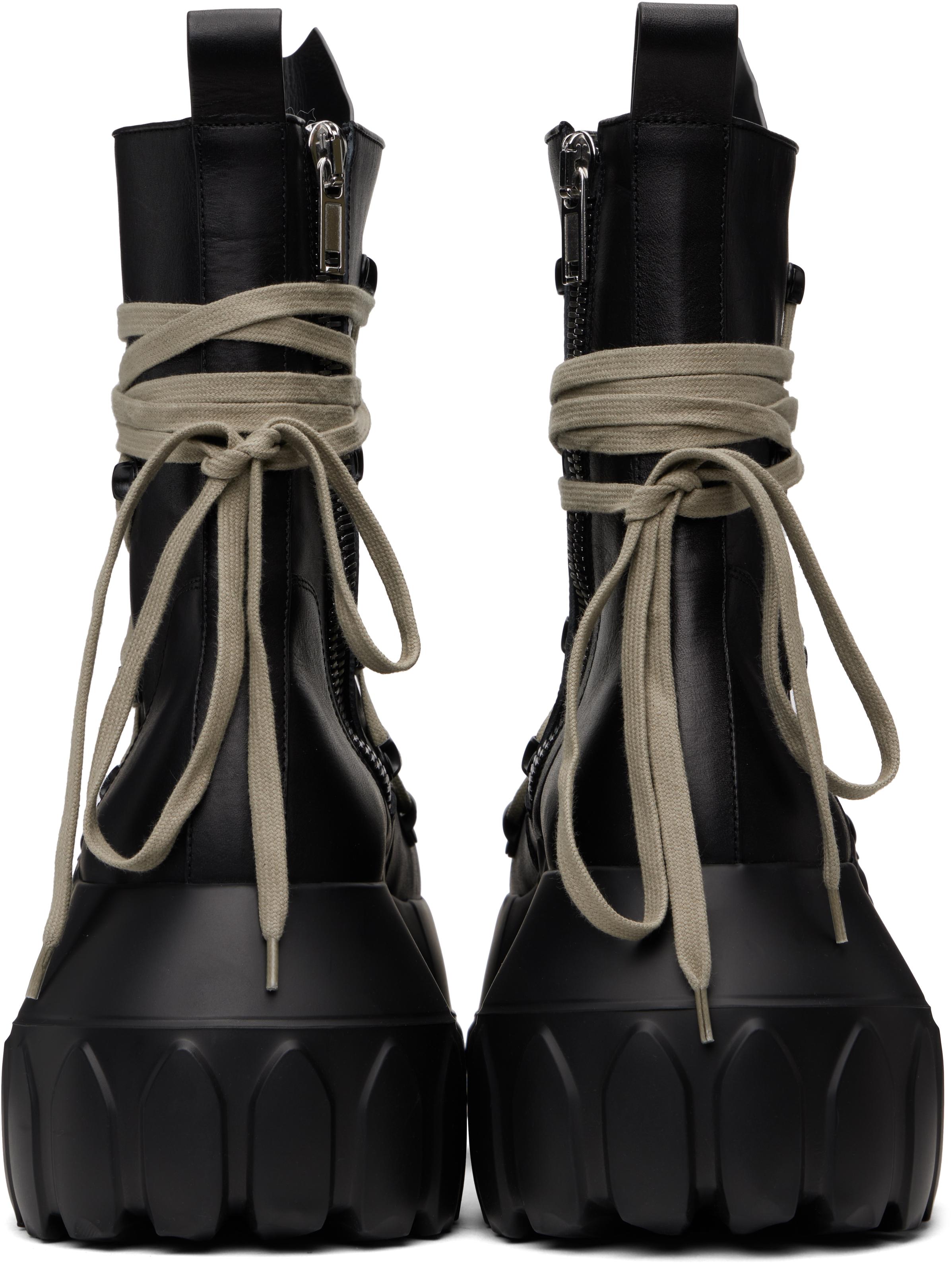 Black Hollywood Megalace Mega Tractor Boots by Rick Owens on