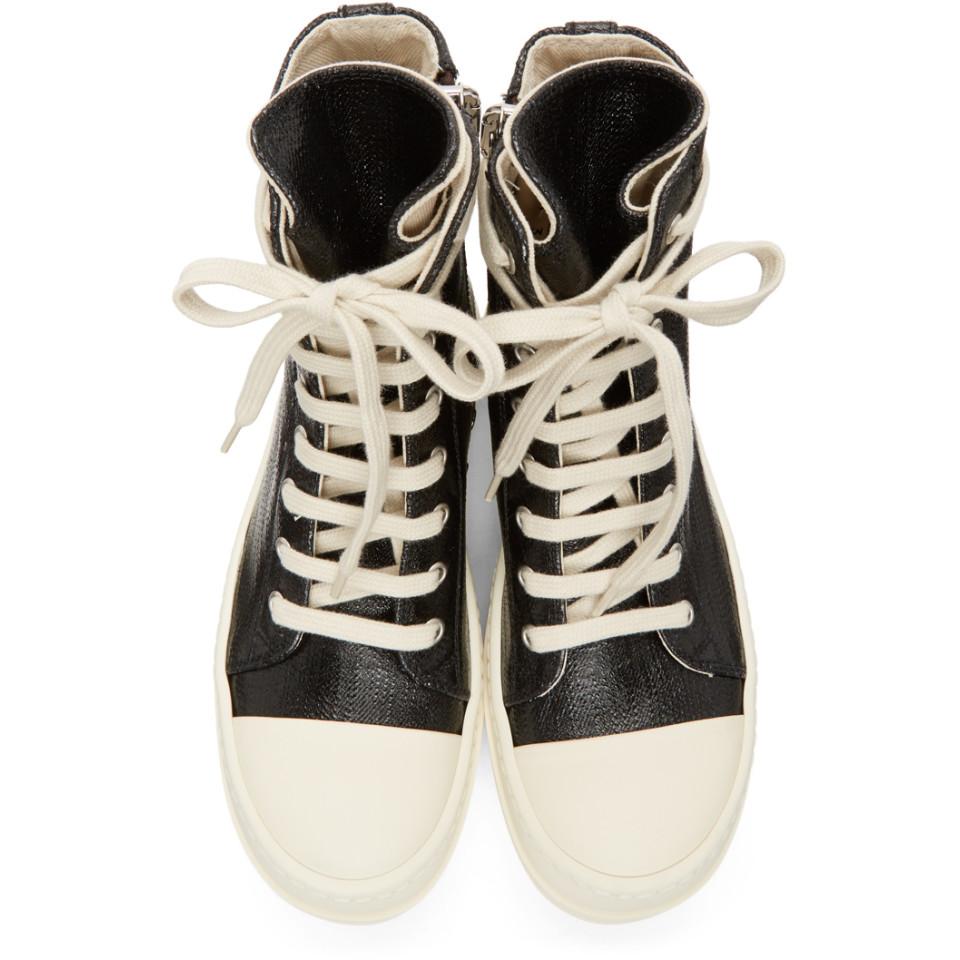 rick owens drkshdw black lacquered high sneakers
