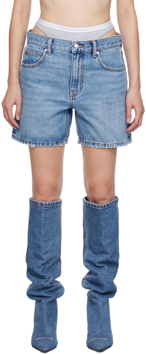 Alexander Wang レディース ブルー レイヤード デニムショートパンツ 