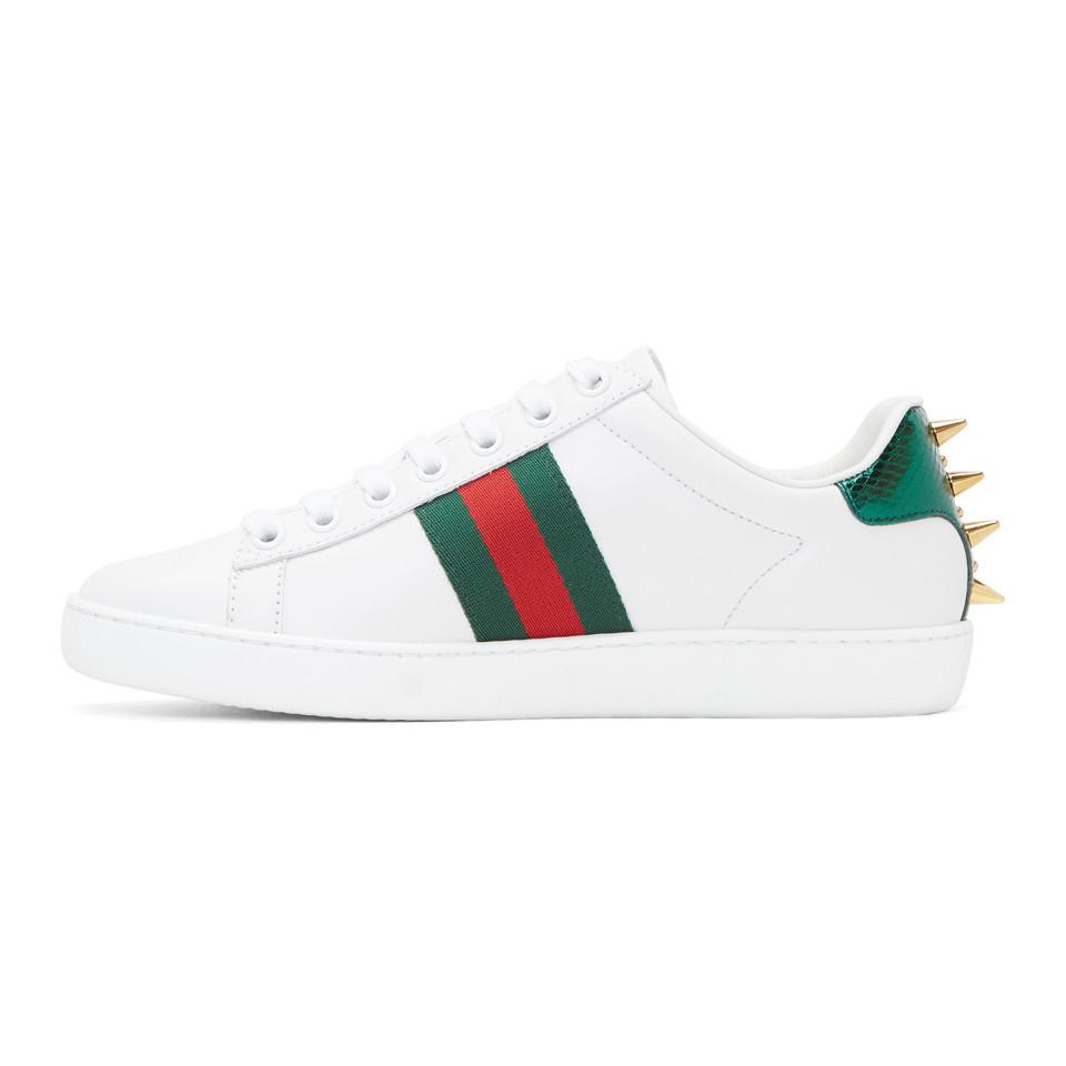 Gucci Leather White Pearls & Studs Ace Sneakers - Lyst