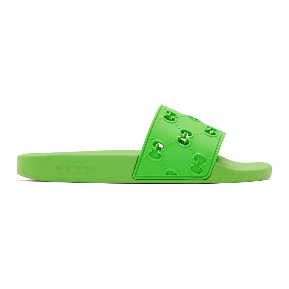 neon green gucci slides