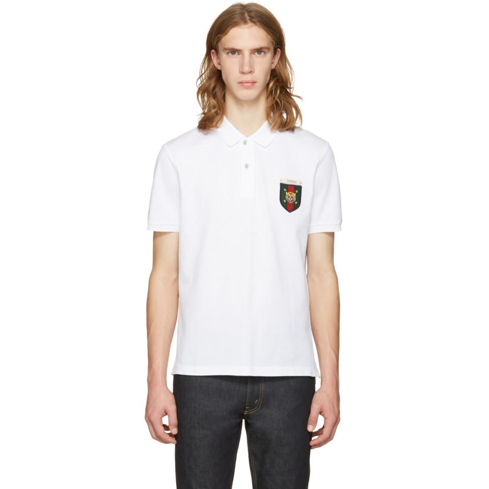 White Embroidered Tiger Crest Polo 