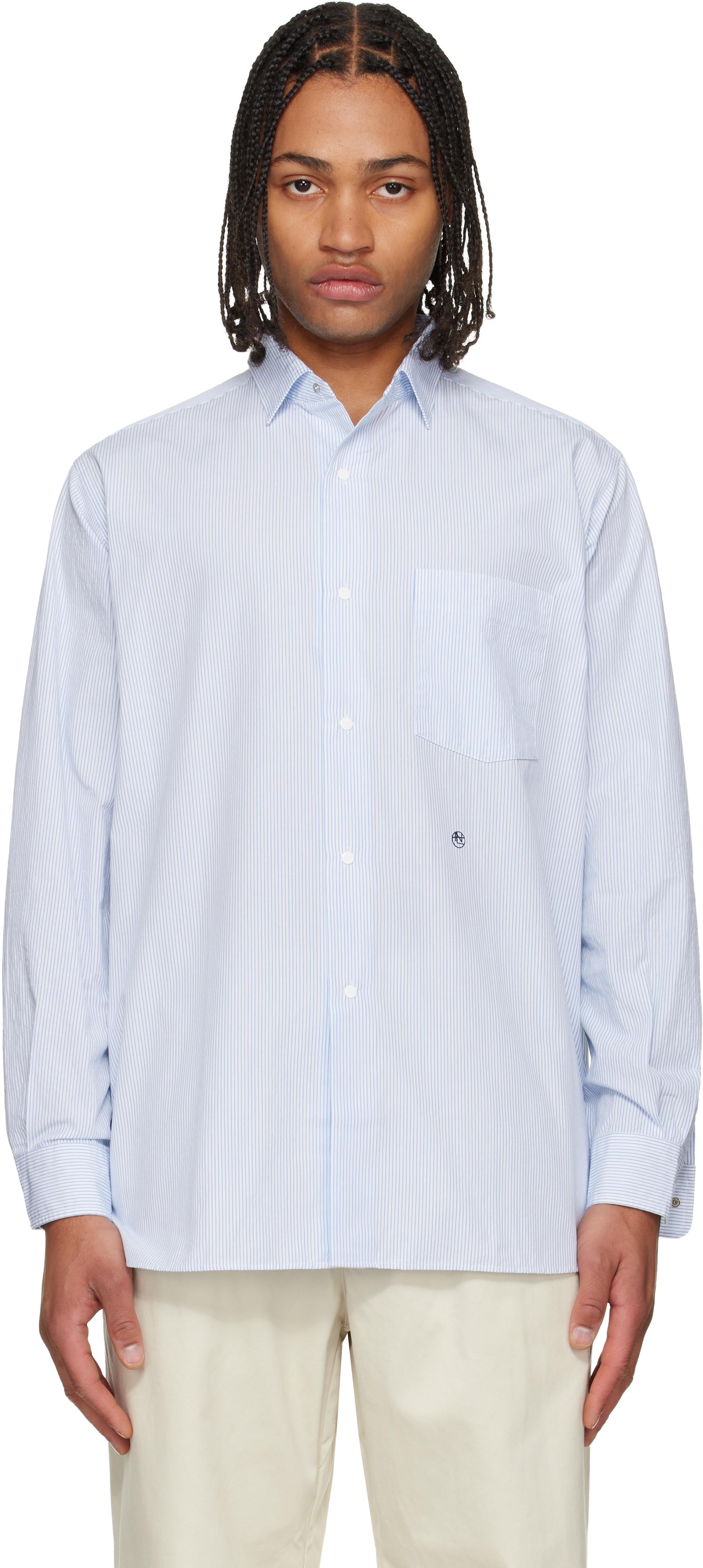 Nanamica Regular Collar Stripe Wind Shirt in White for Men | Lyst