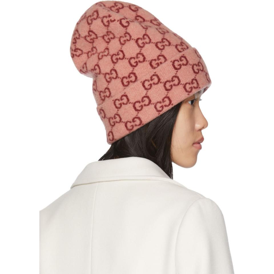 Gucci Pink Wool GG Beanie - Lyst