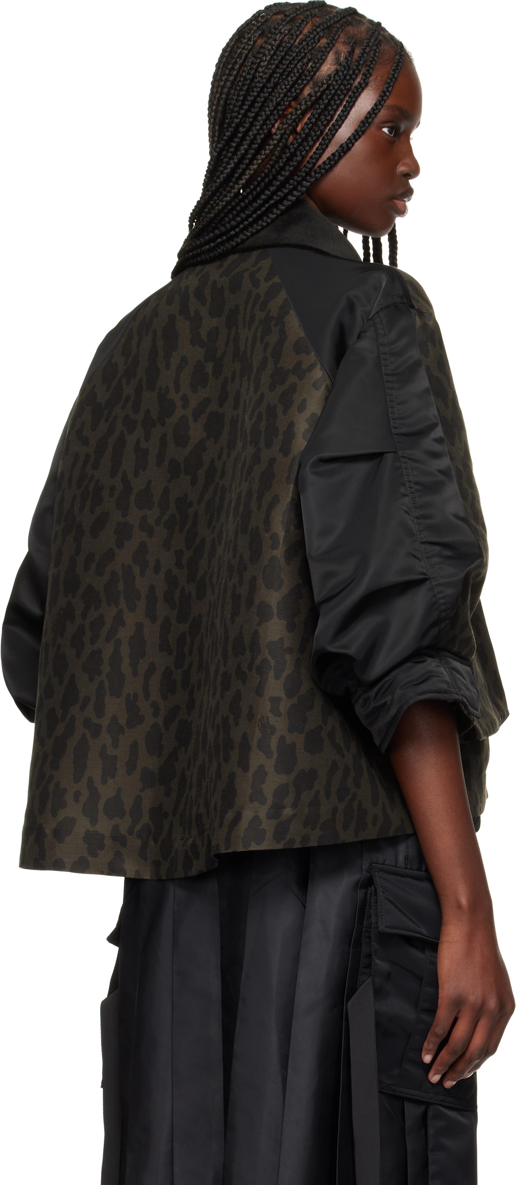 Sacai Leopard Print & Nylon Twill Jacket in Black | Lyst