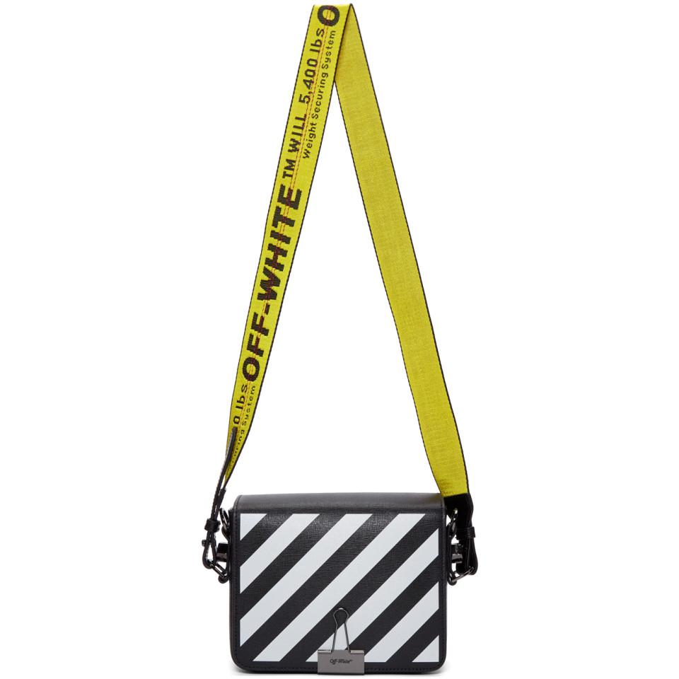off white black diagonal flap bolsa