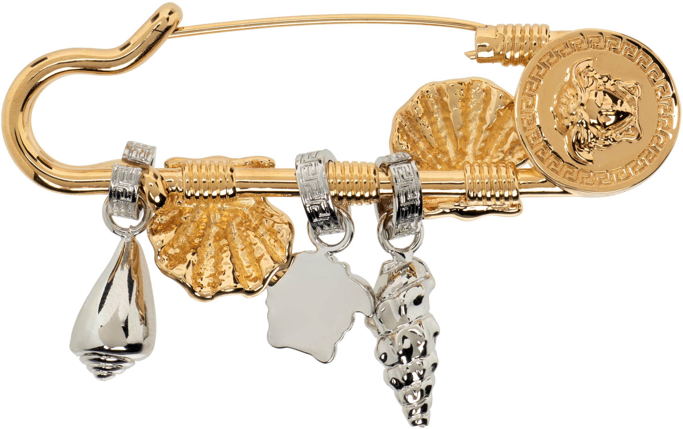 【関税込み】Versace ゴールド キルトピン ブローチ レディース ラグジュアリー ヘアクリップ & ブローチ