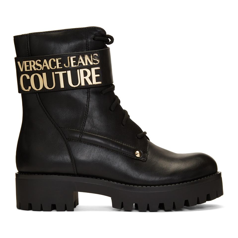 Versace Jeans Couture Leather Black Vjc Combat Boots - Lyst