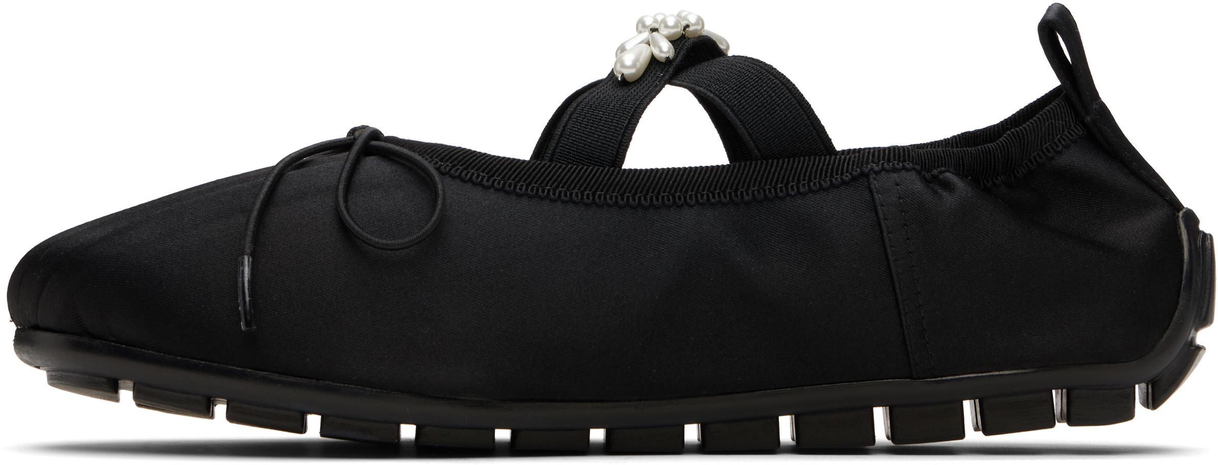 【Simone Rocha】ブラックベルチャームクロシェフラットシューズ Simone Rochaのブラック ベルチャーム クロシェ フラット