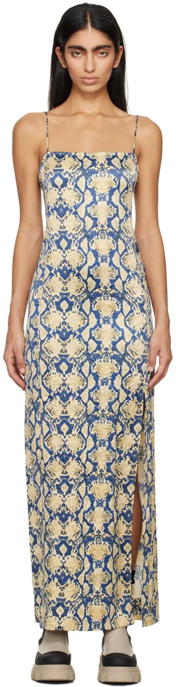 Ganni レディース ブラック ブルー& スネークプリント マキシ  