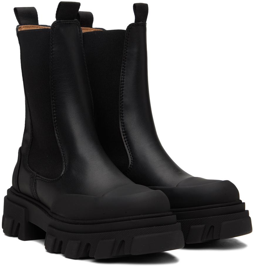 【GANNI】ブラック Stitch Cleated ハーフ チェルシーブーツ Black Black Stitch Cleated Low Chelsea Boots | GANNI US