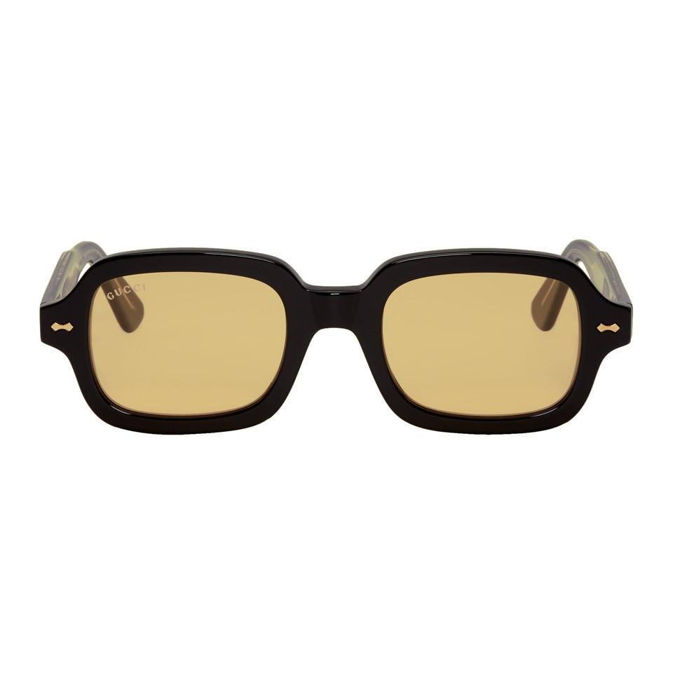 Gucci Black And Orange Rectangular Sunglasses for Men | Lyst