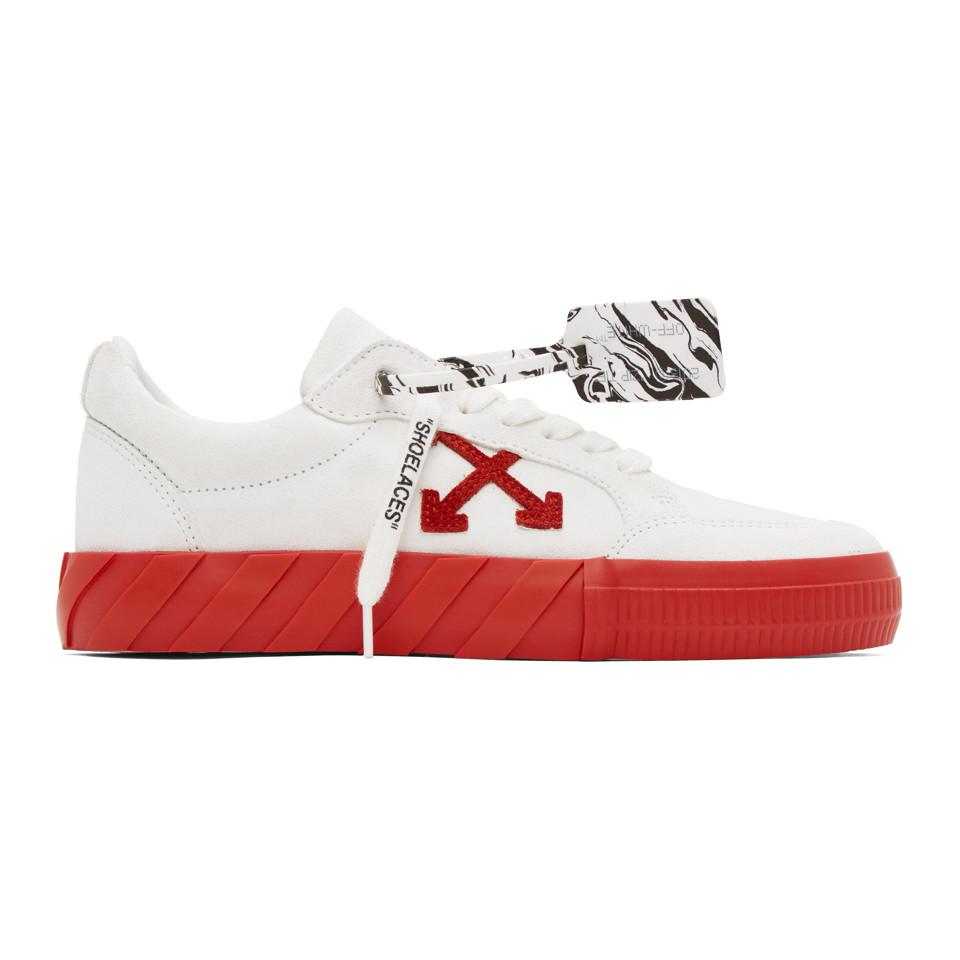 Off-White c/o Virgil Abloh White And Red Suede Vulcanized Low Sneakers