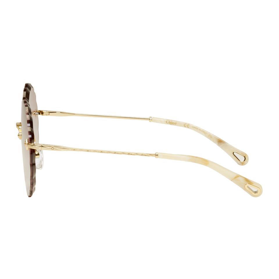 Chloé Gold Scalloped Edge Rimless Sunglasses in Metallic | Lyst