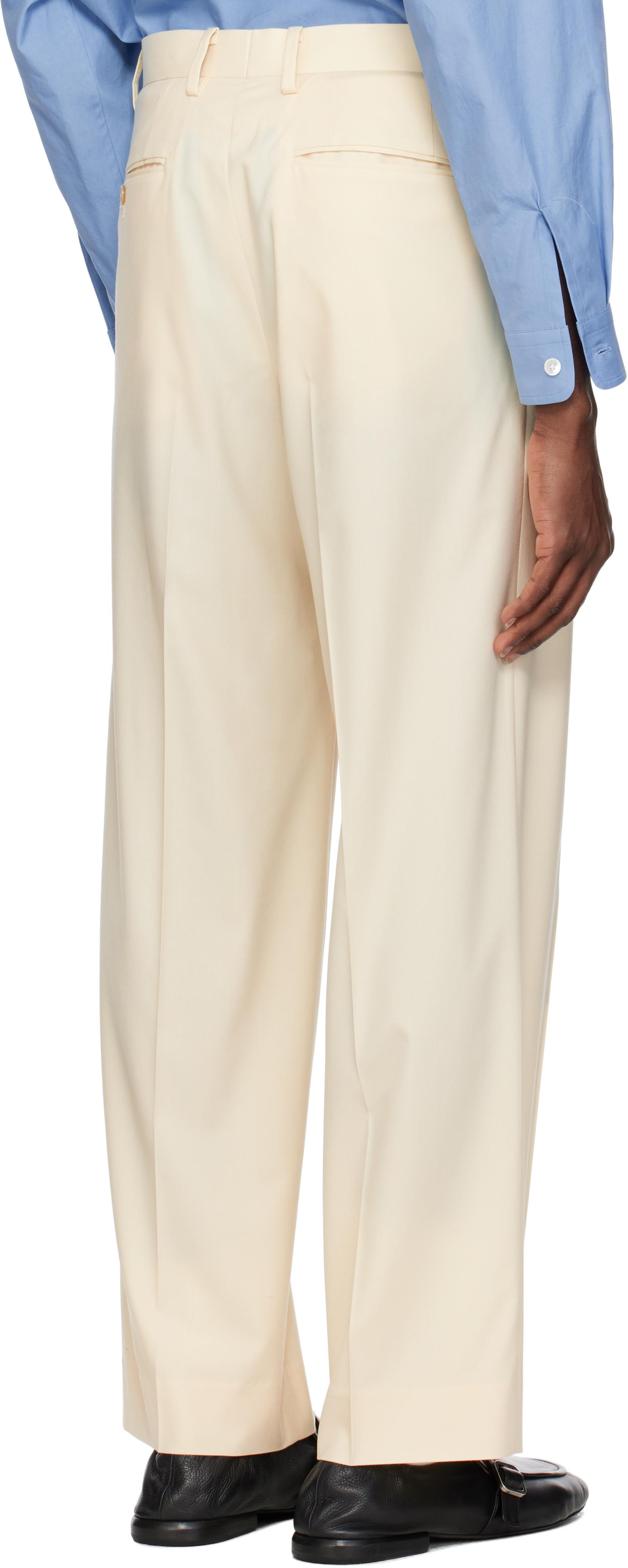 AURALEE Off- Super Fine Tropical Wool Two-Tuck Trousers in