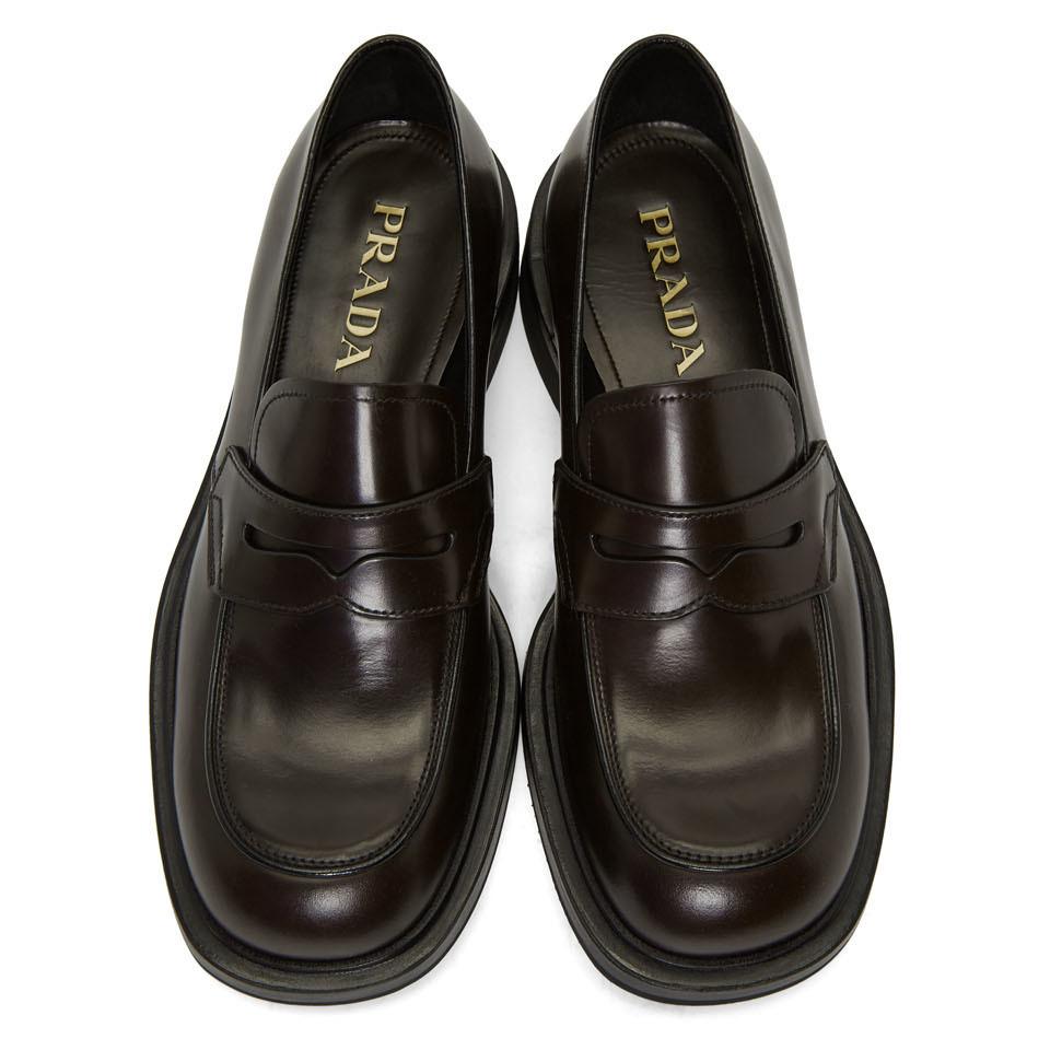 Prada Leather Brown Penny Loafers for Men | Lyst