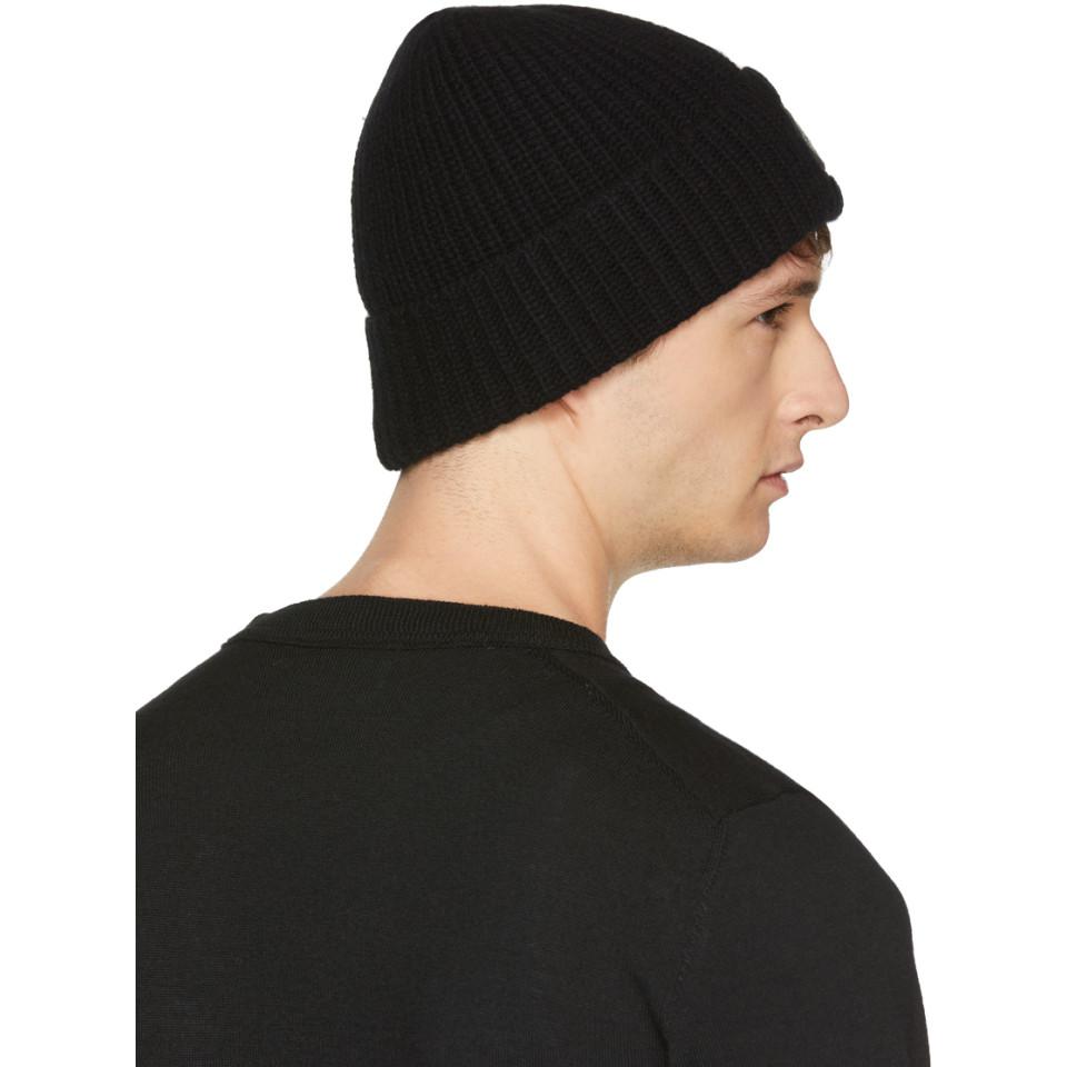 Stone Island Wool Black Logo Beanie for 