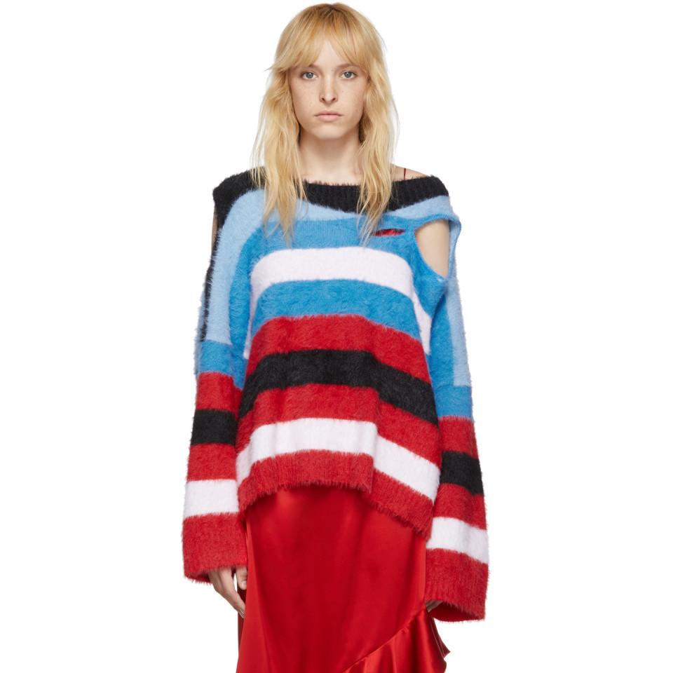 Charles Jeffrey Distressed Intarsia-striped Sweater in Blue | Lyst
