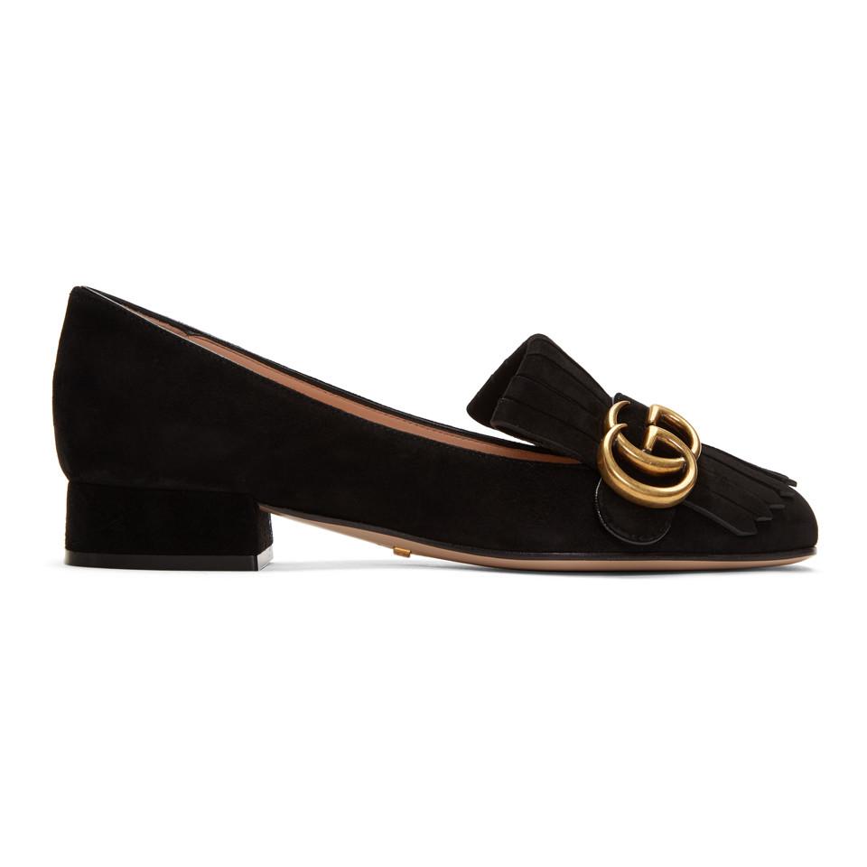 Gucci Black GG Marmont Loafers | Lyst