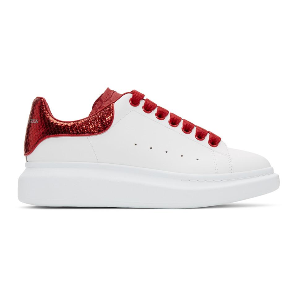 Alexander McQueen Oversized Sneakers White Red Suede Heel – AyZed Clothing