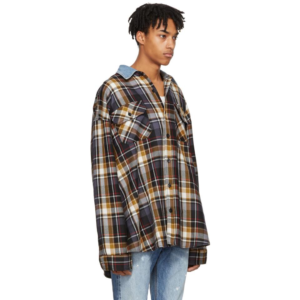 plaid shirt with denim collar