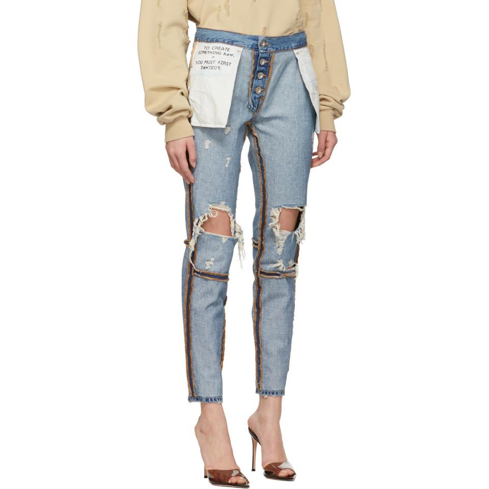 Unravel Project Denim Indigo Vintage Distressed Reverse Jeans in Blue - Lyst