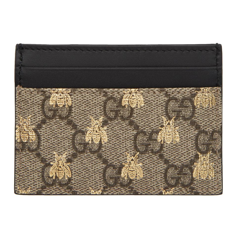 Gucci GG Supreme Bees Card Case in Beige (Natural) - Lyst