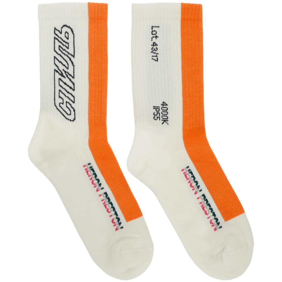 Heron Preston Cotton White And Orange Style Socks | Lyst
