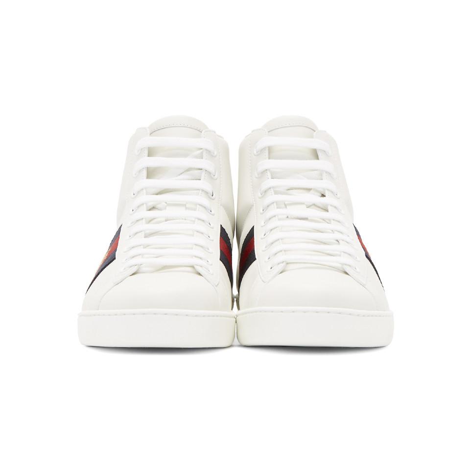 Gucci Bee Ace High-Top Sneakers White Leather Men's Trainers 501803 DOPE0 (GGM1702)