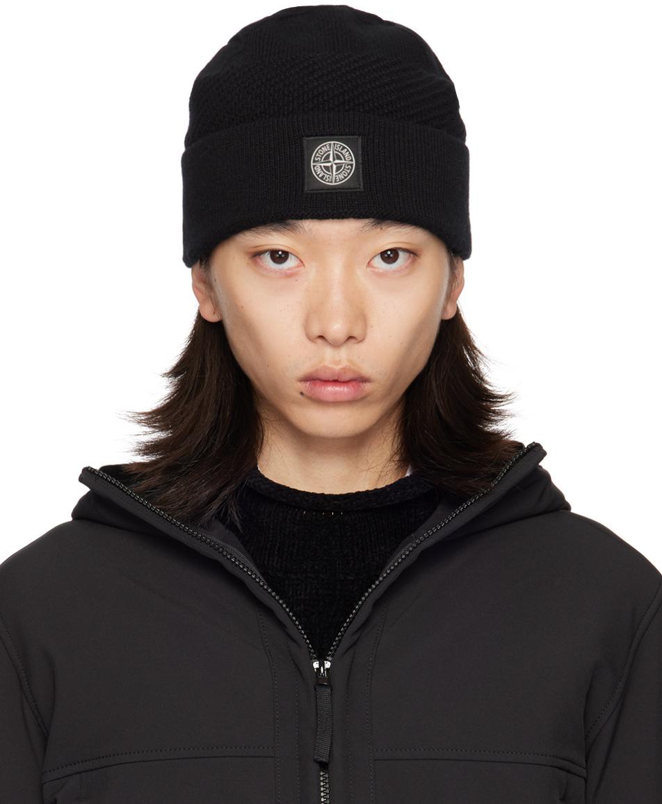 ストーンアイランド　ビーニー　ニット帽　ウール　ブラック STONE ISLAND ストーンアイランド BEANIE ビーニー ニット帽