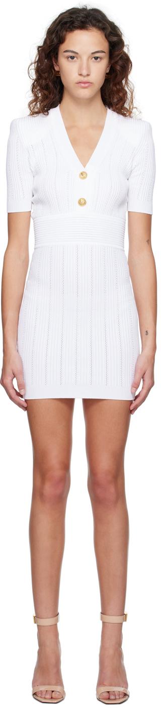 Balmain レディース ブラック ホワイト リブ ミニワンピース ワンピース