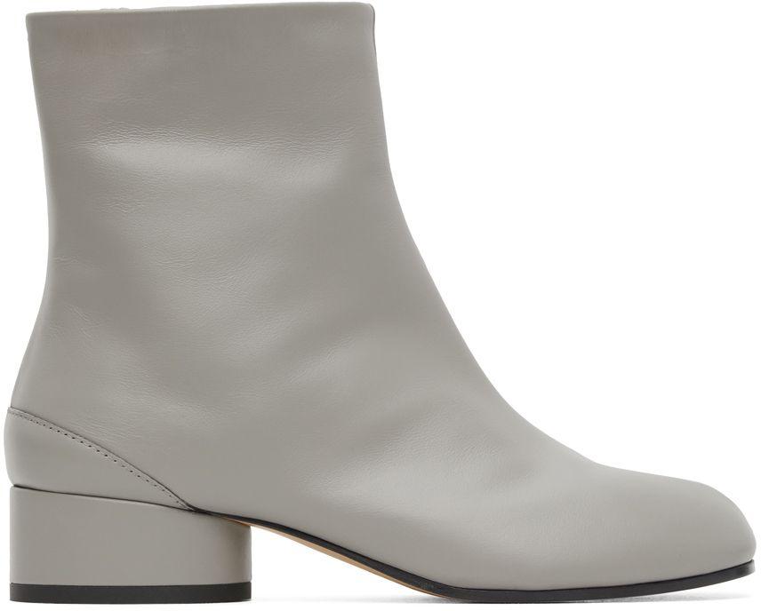 gray ankle boots low heel