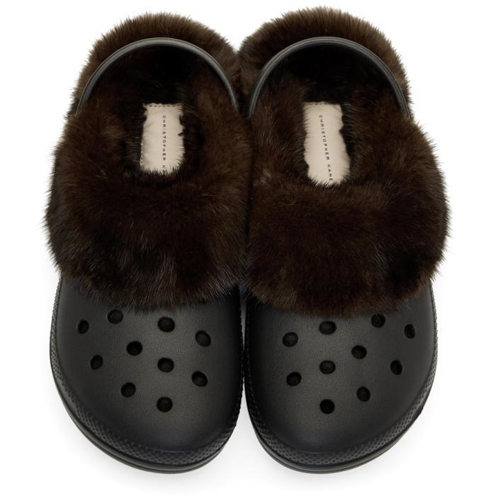 brown crocs with fur