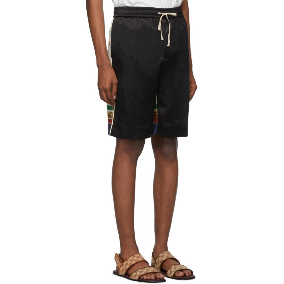 Gucci Satin Black Bi-material Print Shorts for Men - Lyst