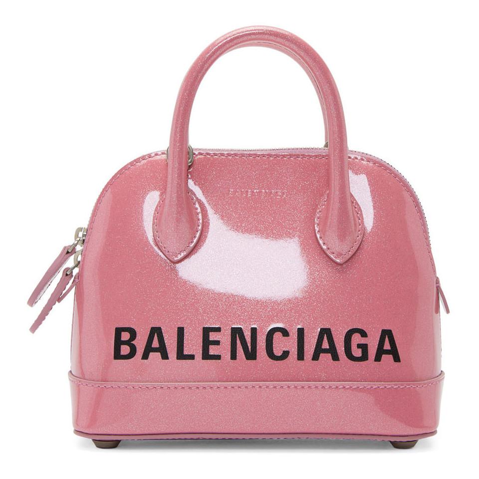 Balenciaga Leather Pink Glitter Ville Top Handle Bag Lyst