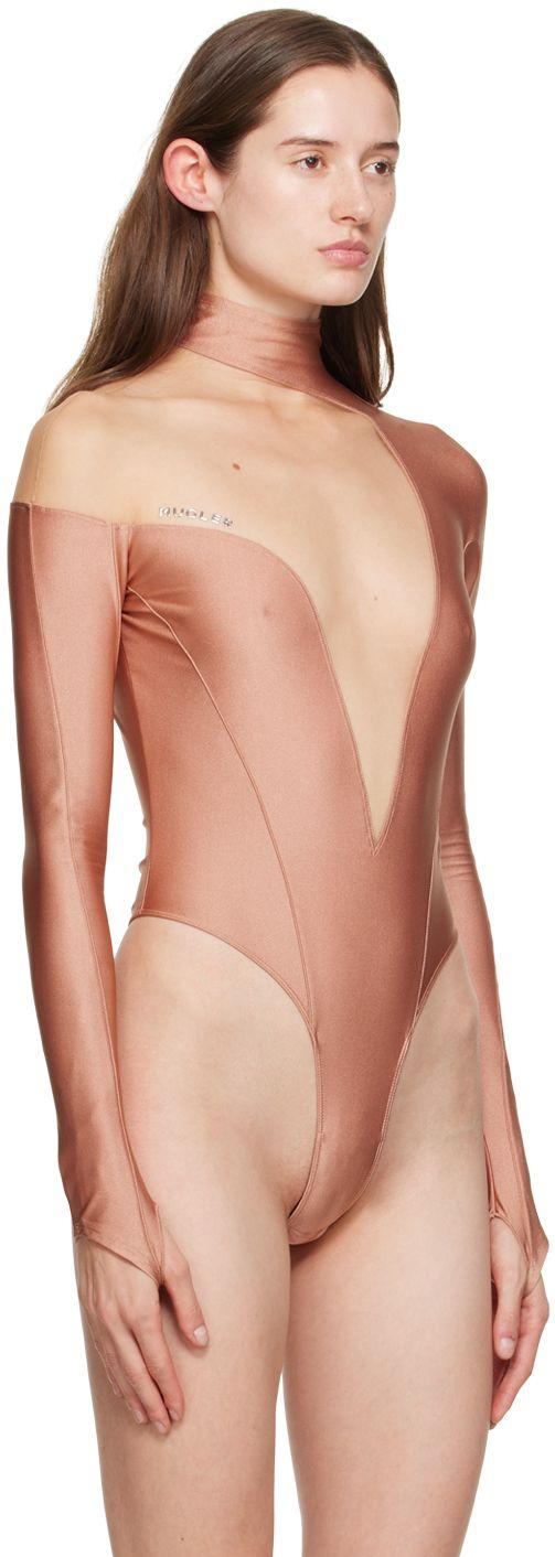 Mugler Pink Asymmetric Illusion Bodysuit in Black