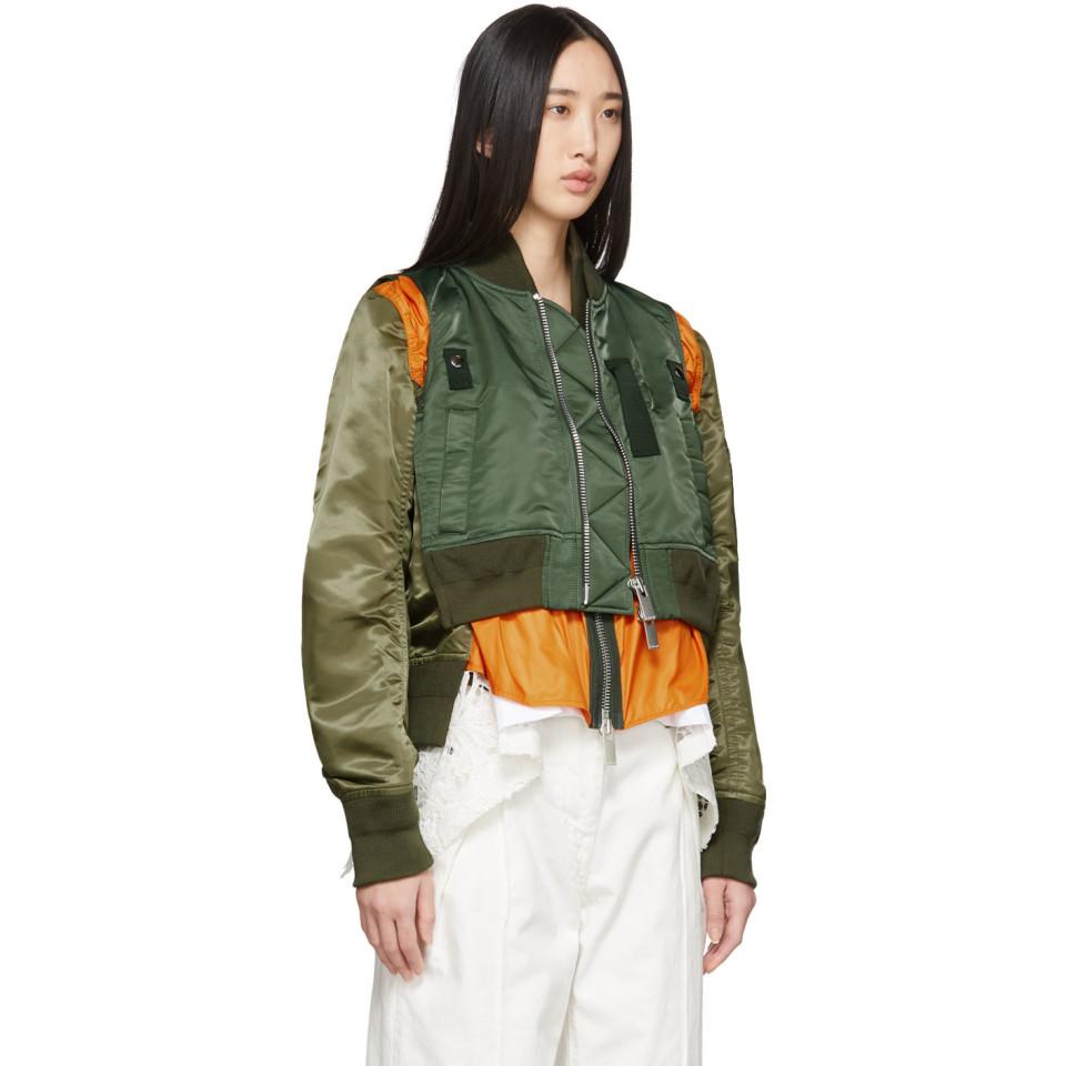 Sacai Synthetic Khaki Combo Ma 1 Bomber Jacket In Green Lyst Sacai Synthetic Khaki Combo Ma 1 Bomber Jacket In Green Lyst