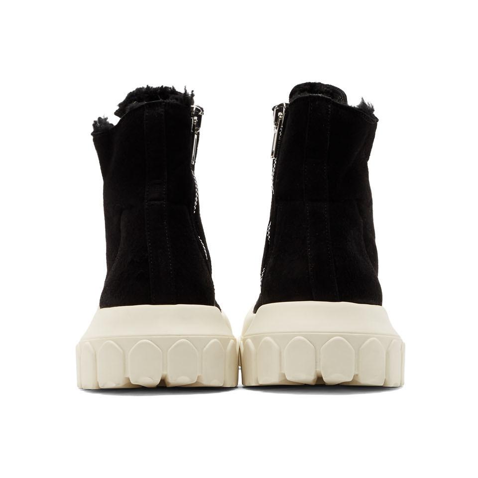 Rick Owens Black Shearling Tractor Sneaker Boots for Men Lyst