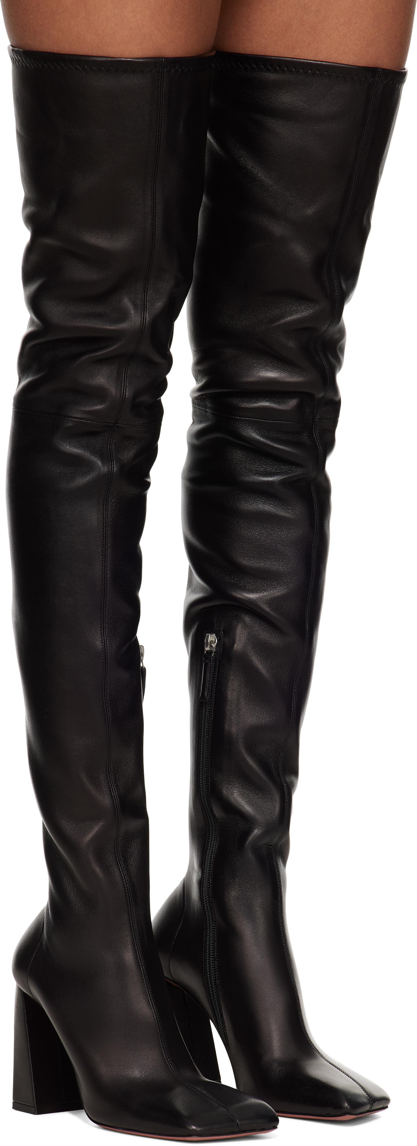 ブーツその他 AMINA MUADDI Woman Boots Black ANOKTHIGHHIGHBOOT BLACK Anok 105 leather over-the-knee boots in black - Amina Muaddi