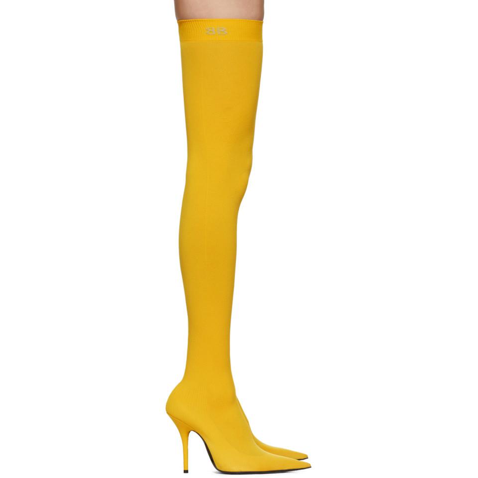yellow knee high heels