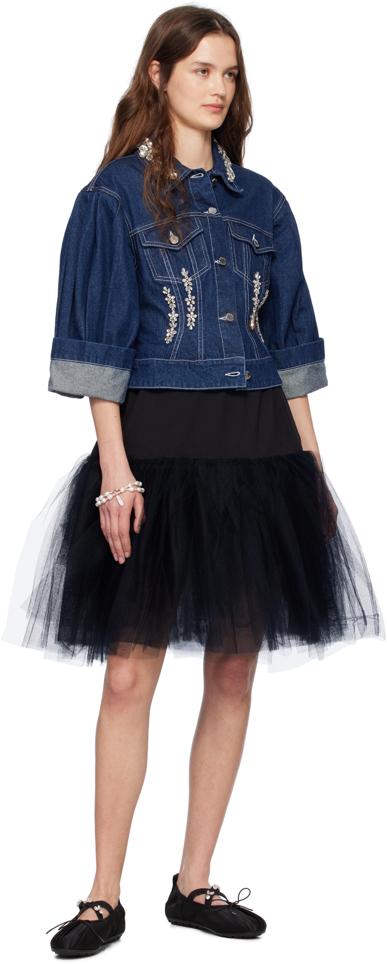 Simone Rocha Turbo Embellished Sculpted Denim Jacket in Blue
