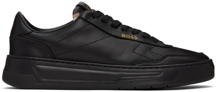 Boss black leather trainers sale